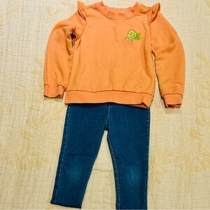 Janie and Jack Orange Ruffle Sweatshirt and Blue Jeans Set 4t